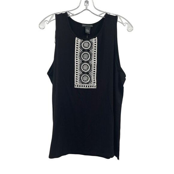 Chelsea & Theodore Womens Tank Top Embroidered Black/Multi Size Large New - Picture 1 of 9